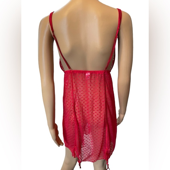 Delta Burke Plus Size Red Sheer Romantic Coquette Heart Print Lingerie Min Dress - Picture 6 of 8